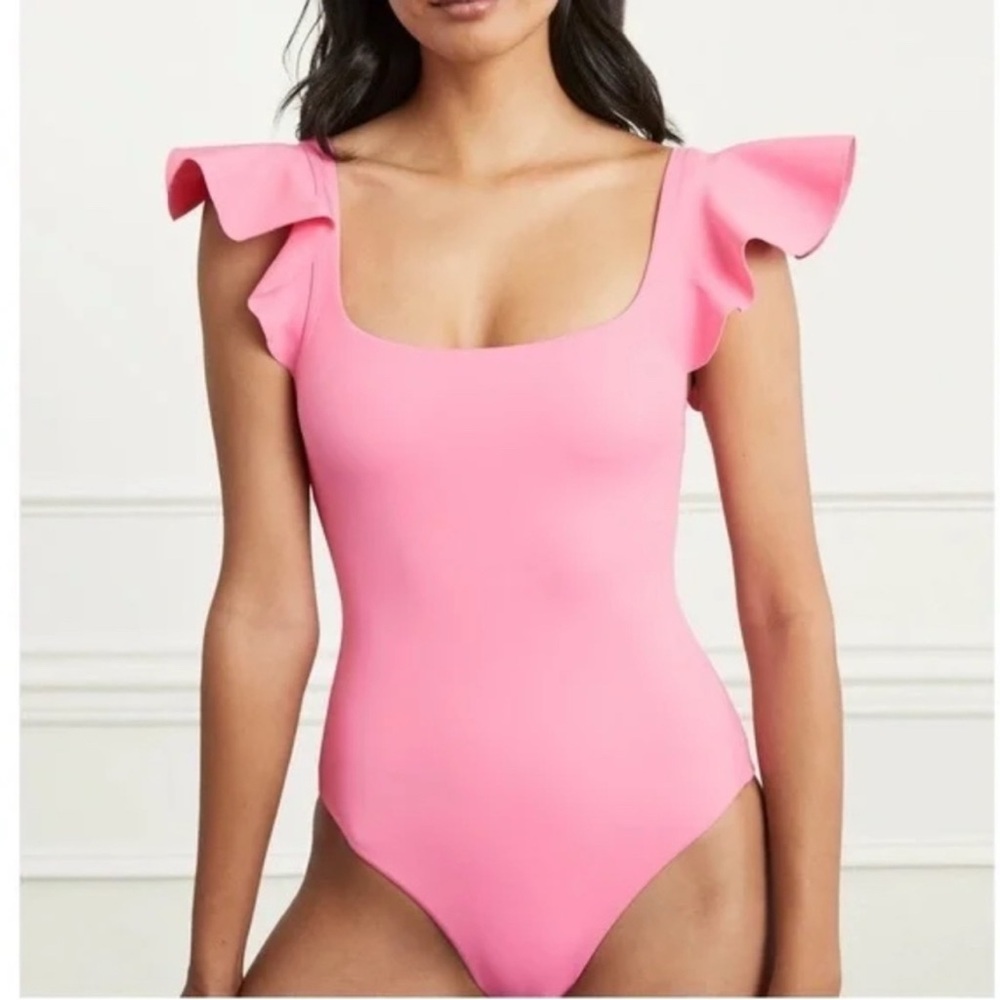 Pink Ruffle Sleeve Swimsuit